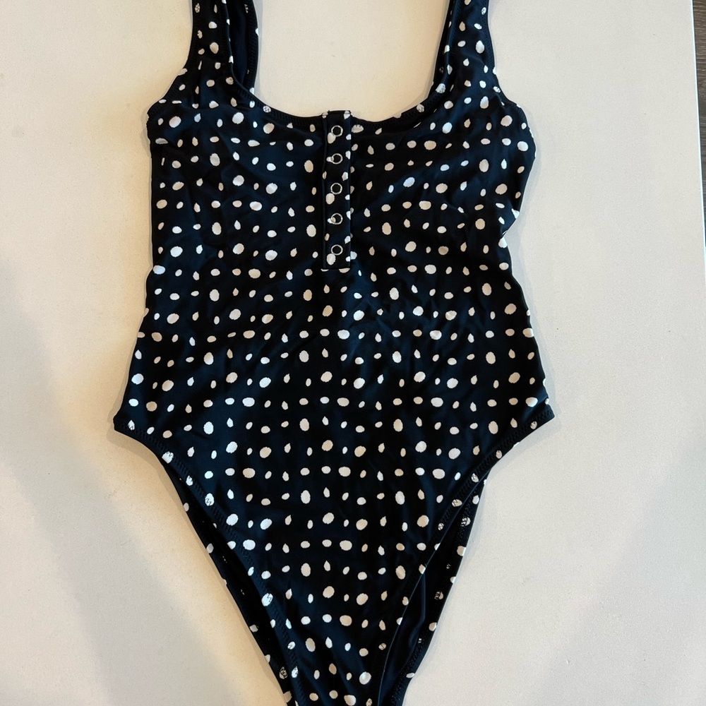 Aerie black and white polka dot one piece swim suit